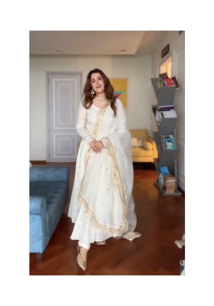 Malishka Export White Anarkali Kurta Pant With Dupatta for Women - Image 5